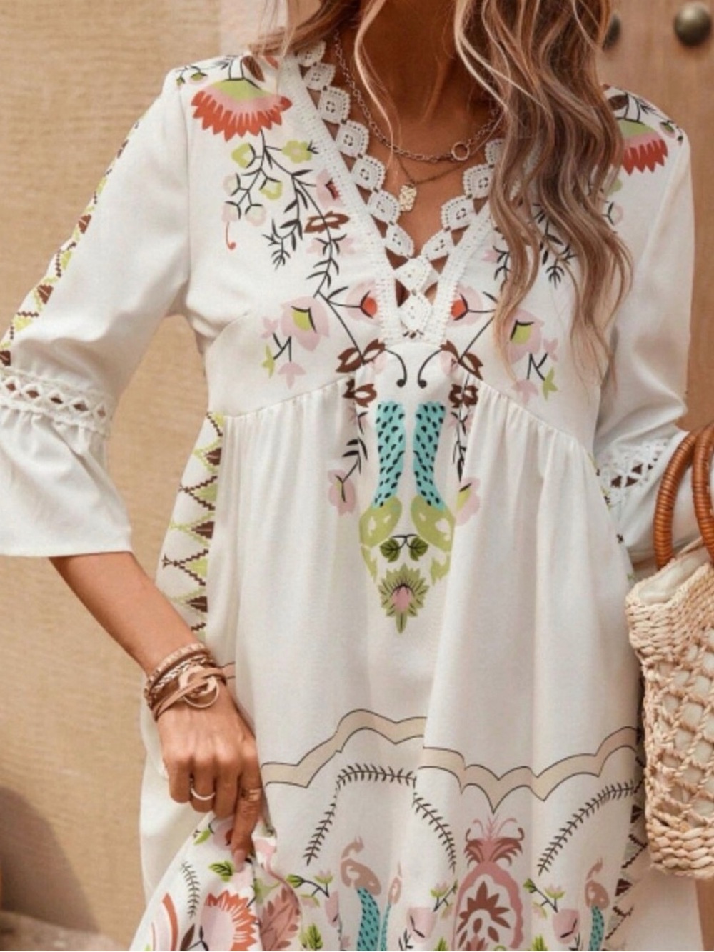 Boho Style White V-Neck Comfy Dress